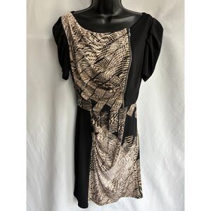 Max & Cleo Black Brown Midi Cocktail Dress Size 4 Snake Print Animal Sexy Classy